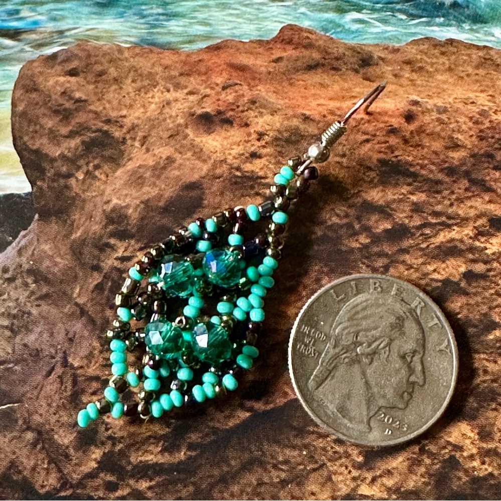 Handcrafted Turquoise and Black Beaded Earrings - Picture 5 of 5